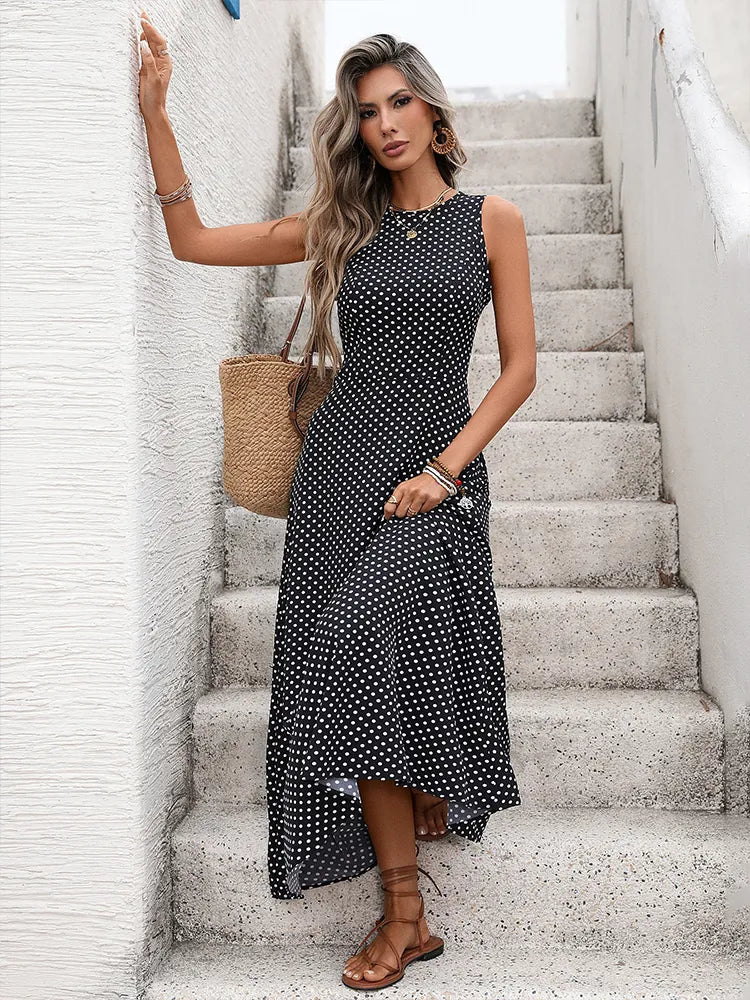 Women's  French Vintage Polka Dot Backless Dress