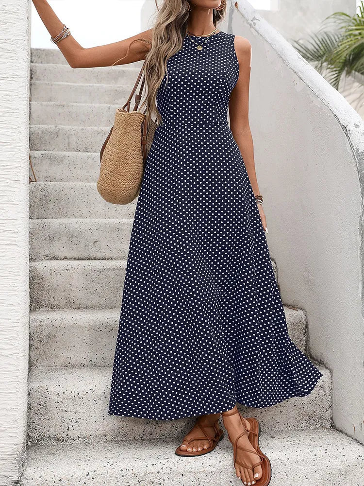 Women's  French Vintage Polka Dot Backless Dress