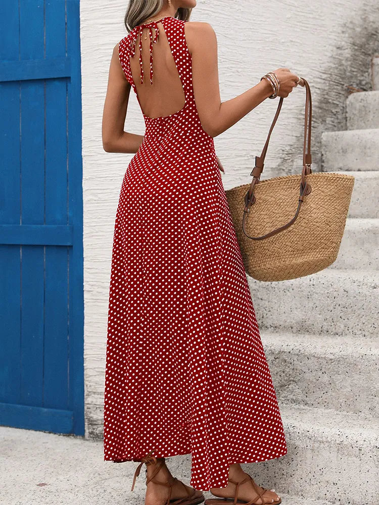 Women's  French Vintage Polka Dot Backless Dress