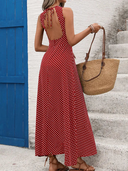 Women's  French Vintage Polka Dot Backless Dress