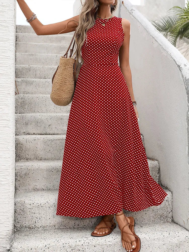 Women's  French Vintage Polka Dot Backless Dress