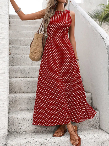 Women's  French Vintage Polka Dot Backless Dress