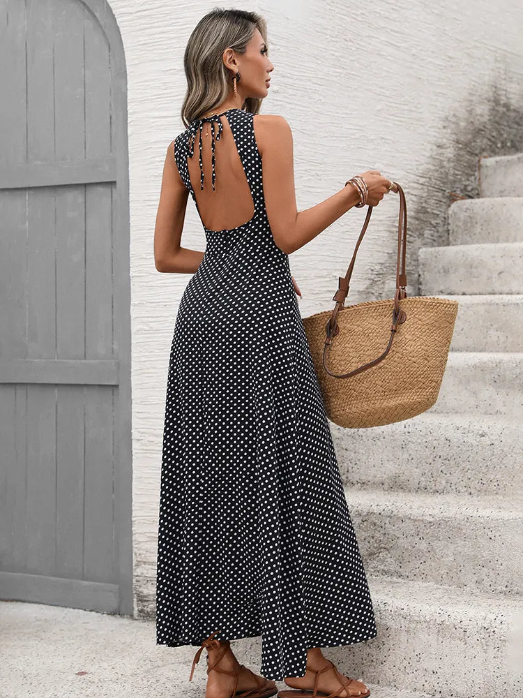 Women's  French Vintage Polka Dot Backless Dress