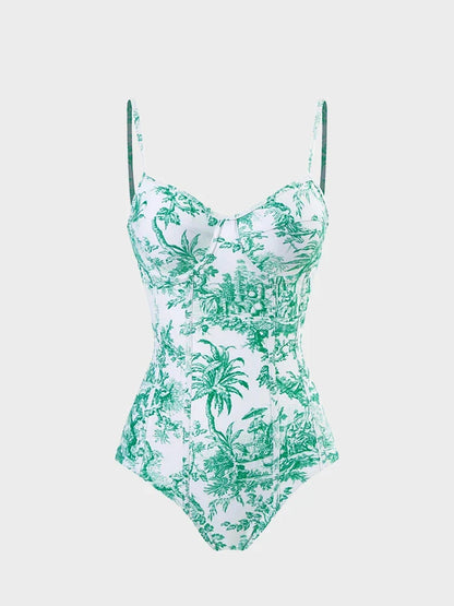 Blue Toile Print Cami Bodysuit & Mesh Skirt Set