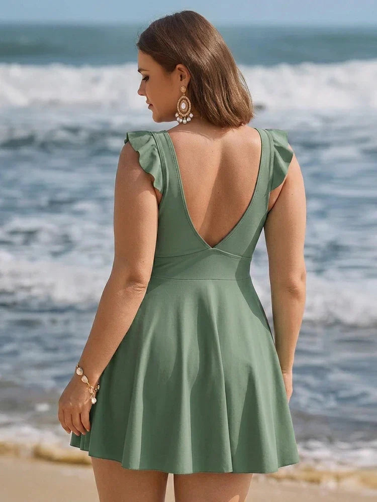 Tummy Control Ruffle Cutout Swimdress