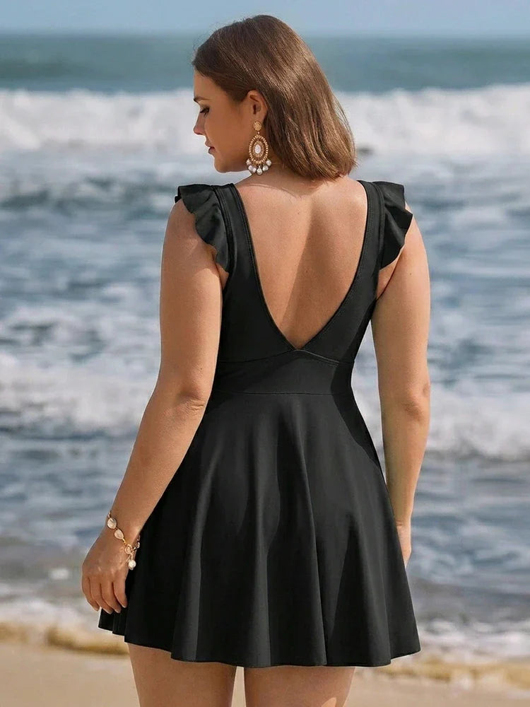 Tummy Control Ruffle Cutout Swimdress