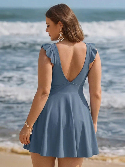 Tummy Control Ruffle Cutout Swimdress