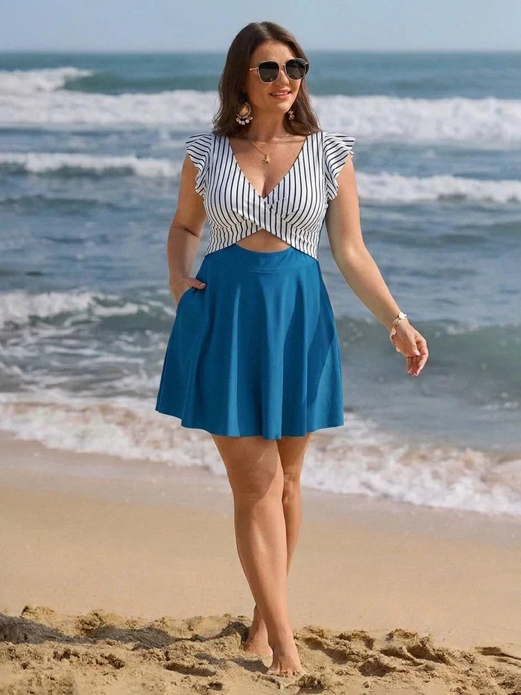 Tummy Control Ruffle Cutout Swimdress