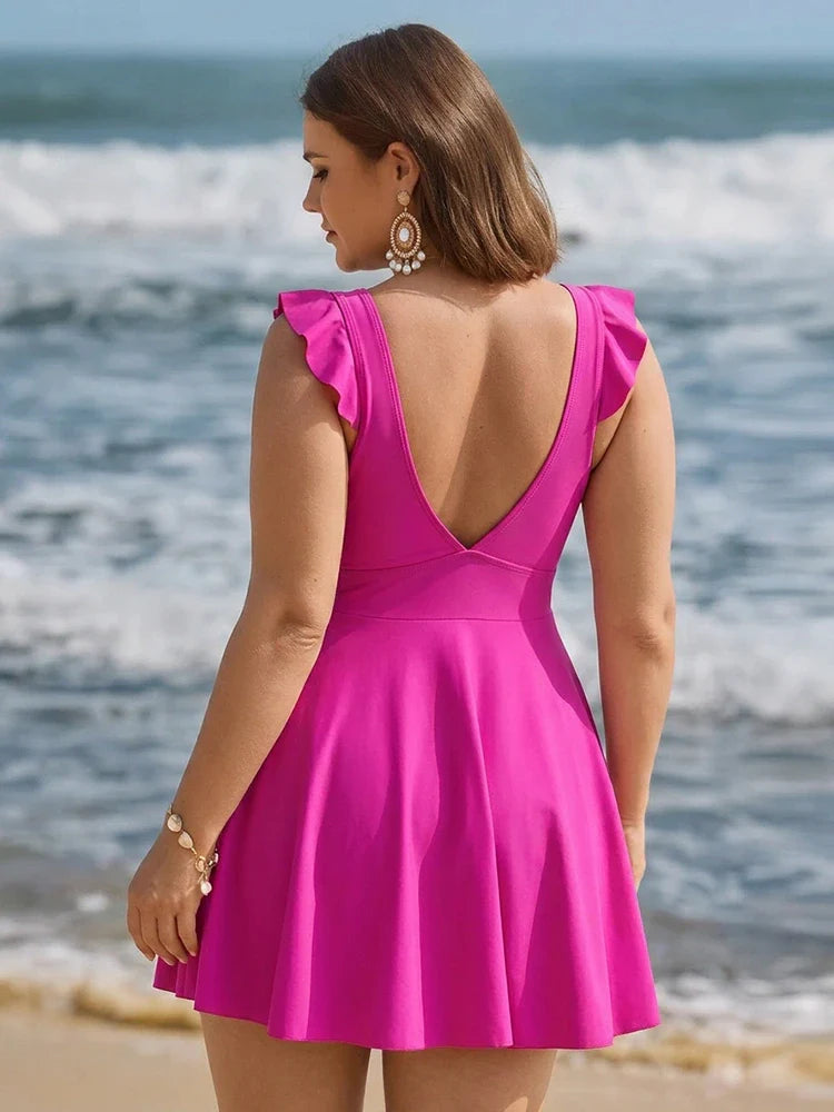 Tummy Control Ruffle Cutout Swimdress