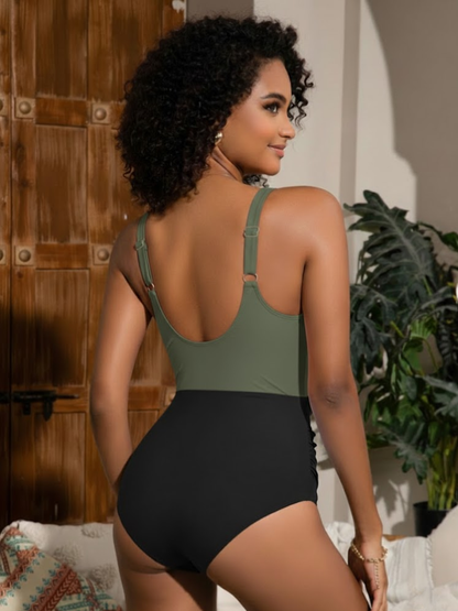 Striped Cutout Tummy Control One-Piece Swimsuit