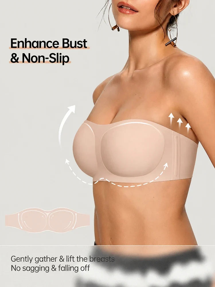 Women's Strapless Wireless Seamless Jelly Push Up Bra