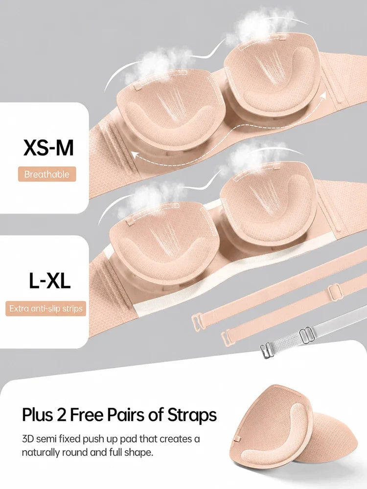 Women's Strapless Wireless Seamless Jelly Push Up Bra