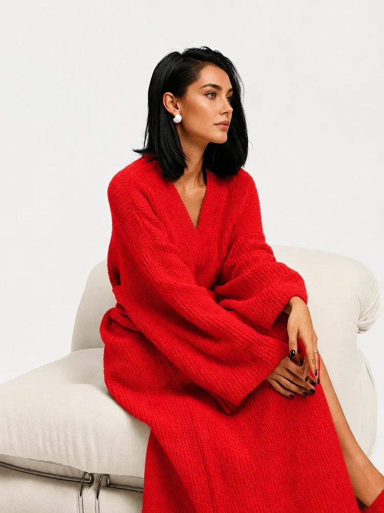 Women's Cozy Long Plush Fleece Robe with Pockets