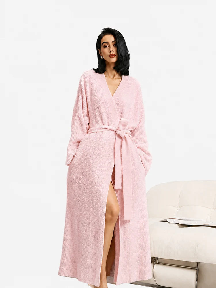 Women's Cozy Long Plush Fleece Robe with Pockets