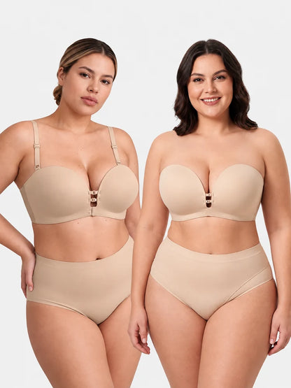 Plus-Size Women's Strapless Double Front Clasp Push-Up Bra (Fits D/DD/F Cups)