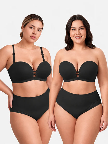 Plus-Size Women's Strapless Double Front Clasp Push-Up Bra (Fits D/DD/F Cups)